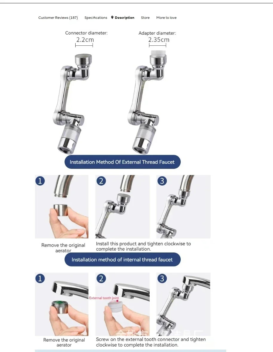 1080° Rotating Water Filter Plastic Faucet